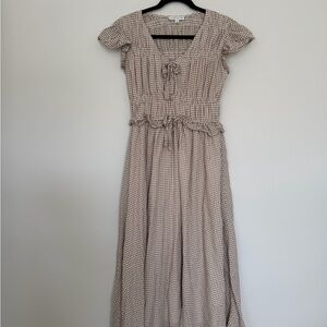 Moon River Brown Gingham Maxi Dress